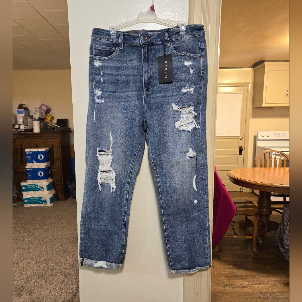 Brand New!! Nwt Risen Boutique Stretchy Distressed Denim High Rise Jeans Size 1x